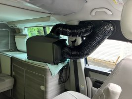 EcoFlow WAVE 3 Review for Campervan & Tent Camping 4 EcoFlow WAVE 3 installed inside a VW California with ducting routed through the side window